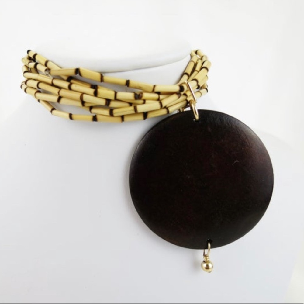Large Bamboo and Wood Statement Bracelet